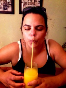Enjoying a refreshing mango juice at 30-40 Creperie
