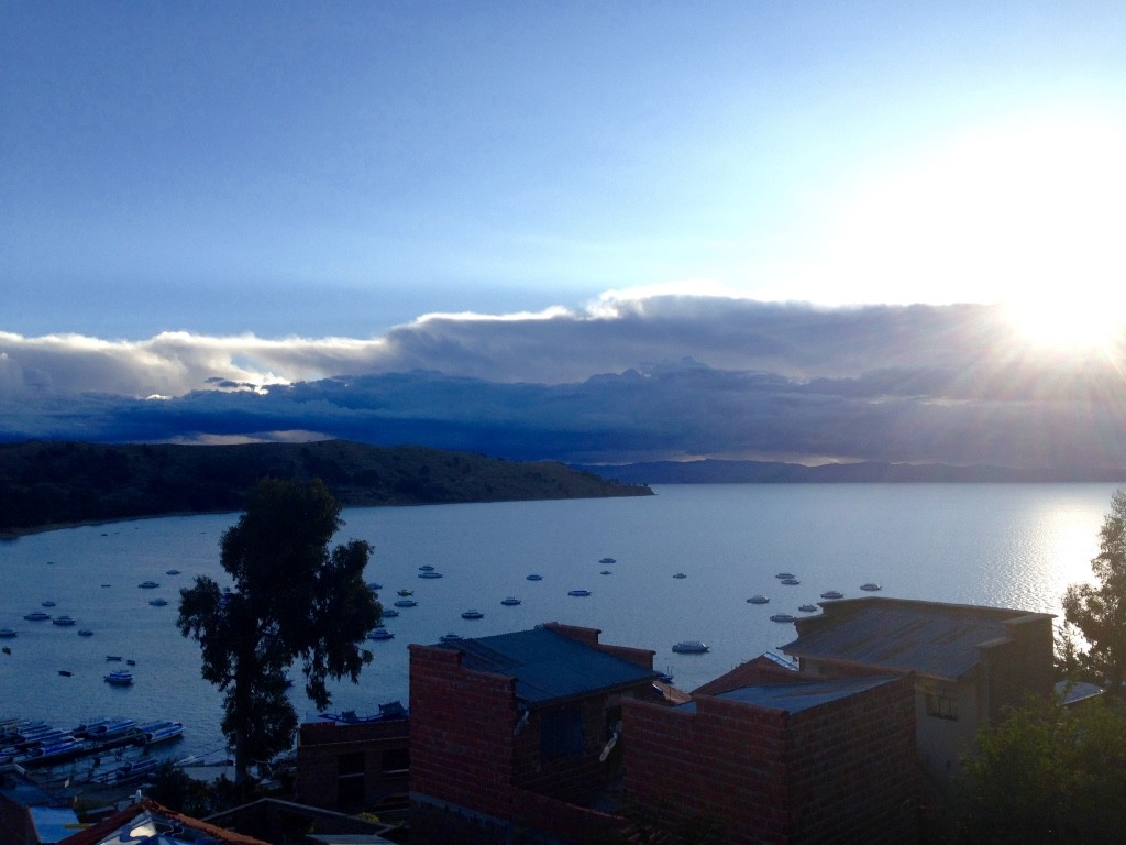 Sunset views form our room on Lake Titicaca