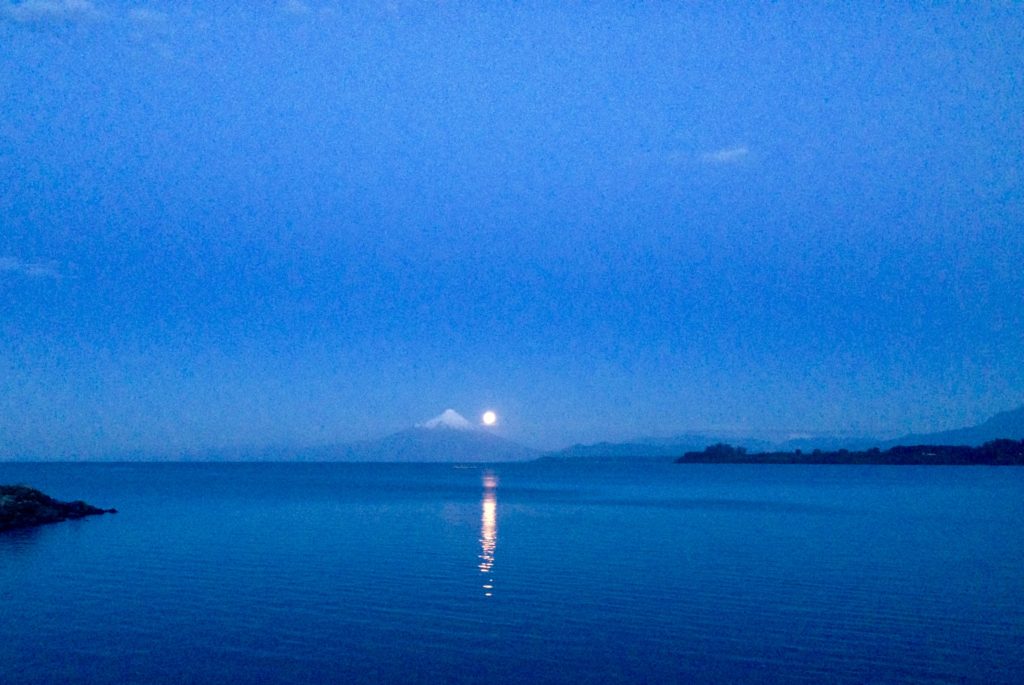 Beautiful moon rising behind Osorno