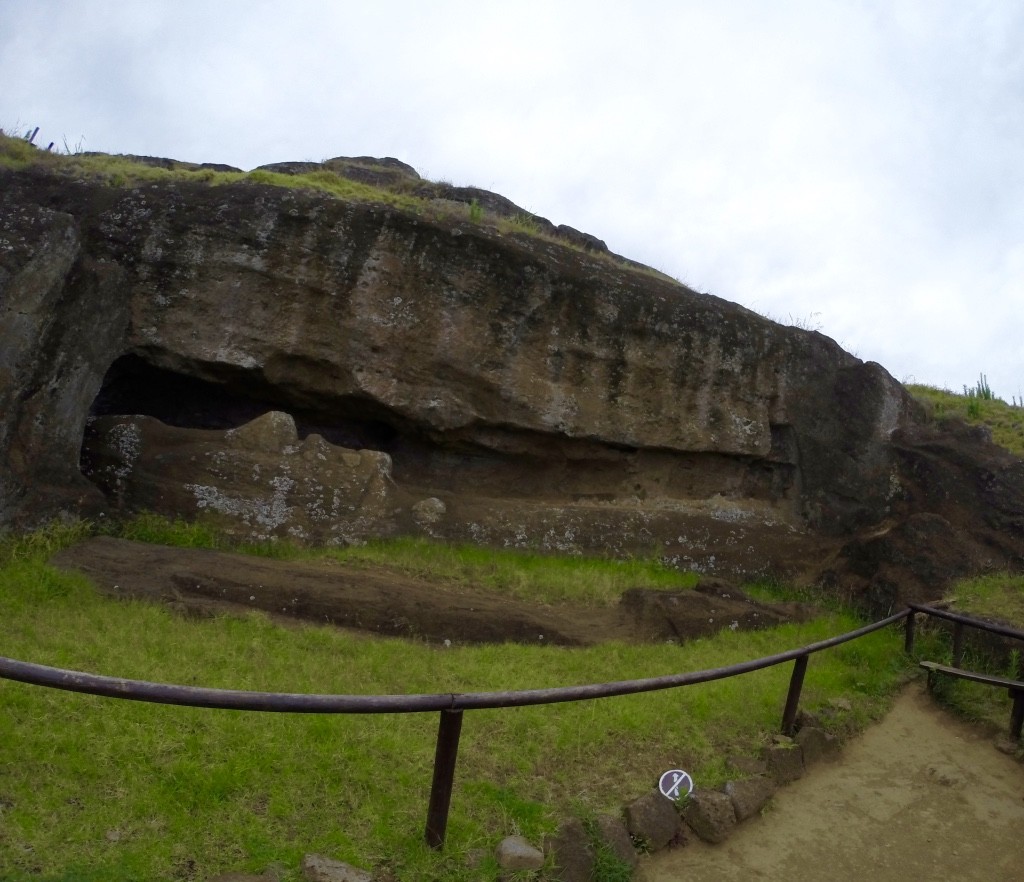 Amazing moai at Rano Raraku quarry carved into the earth