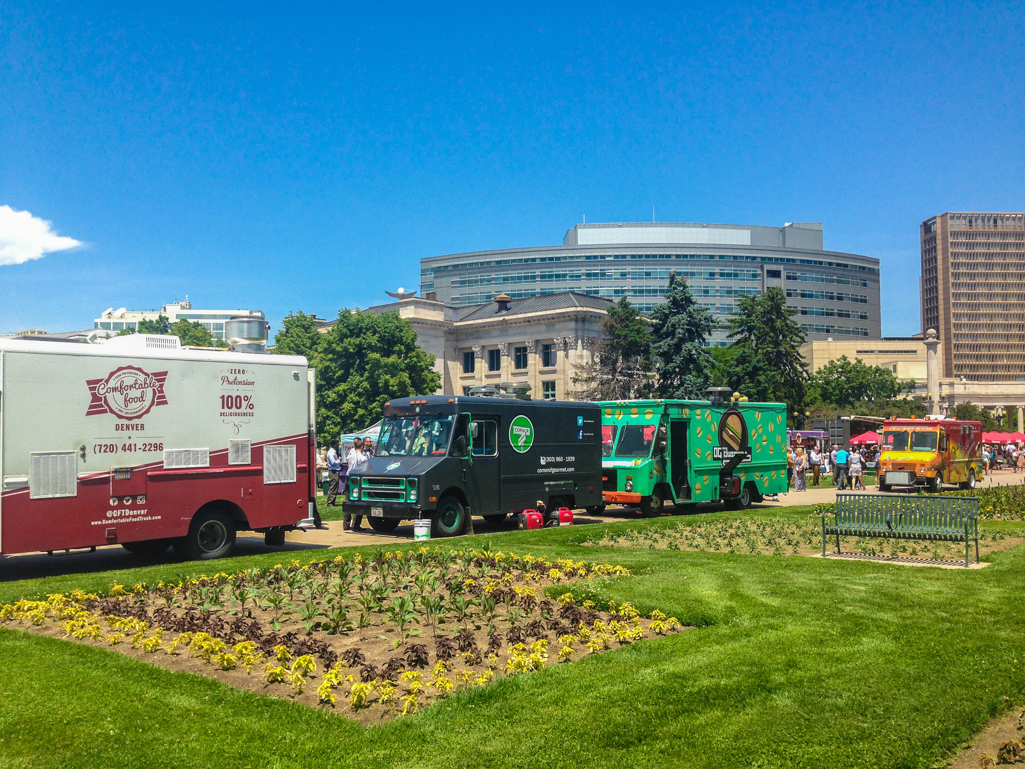 Numerous food trucks downtown Denver