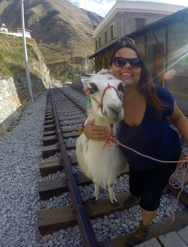 Adriane hugging a llama in ecuador