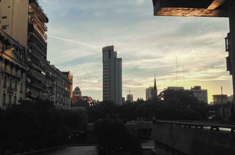 We love you Buenos Aires! We will be back soon! Buenos Aires skyline at sunset.