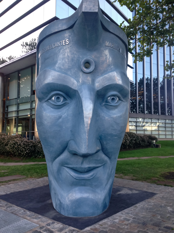 Cool sculptures of a face on the waterfront