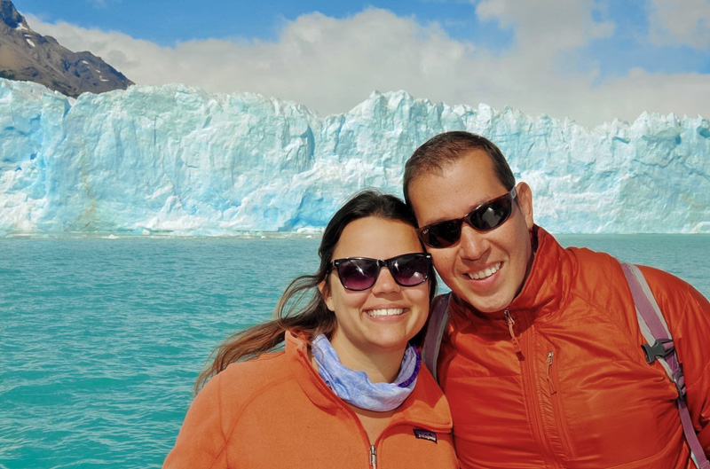 Manu and Adriane with glacier in background